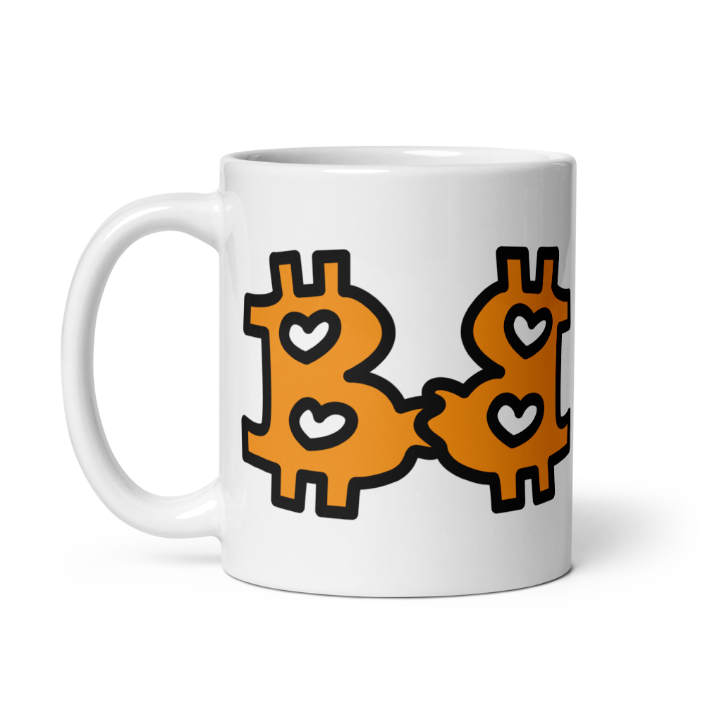 bitcoin mug - be in love design - close-up