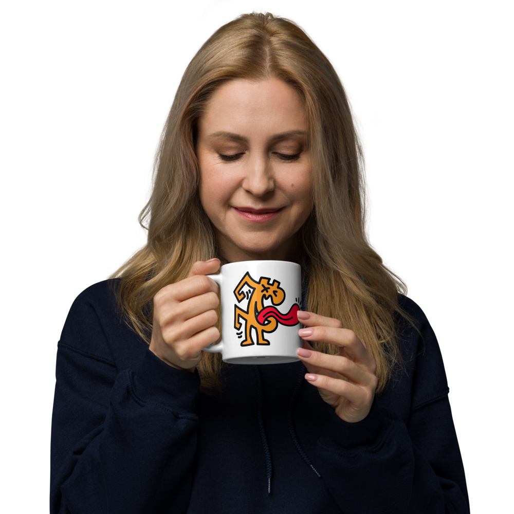 bitcoin mug - be laughable design - hold by female model