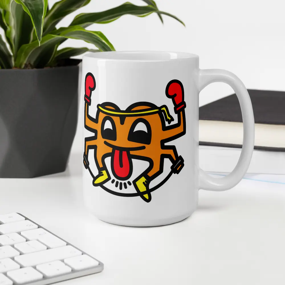 bitcoin mug - be muay thai design - in office setting