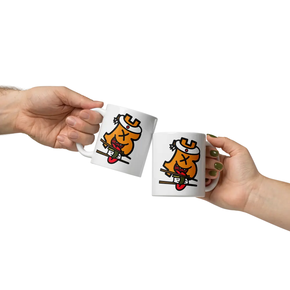 bitcoin mug - be sushi design - hold by 2 hands