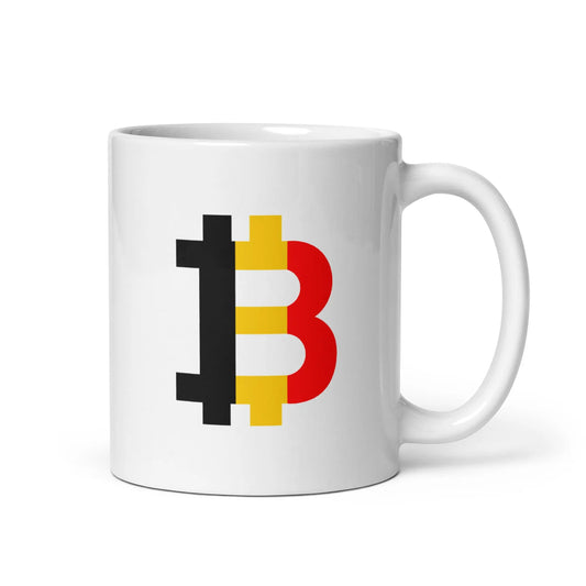 bitcoin mug - belgium bitcoin flag - front view