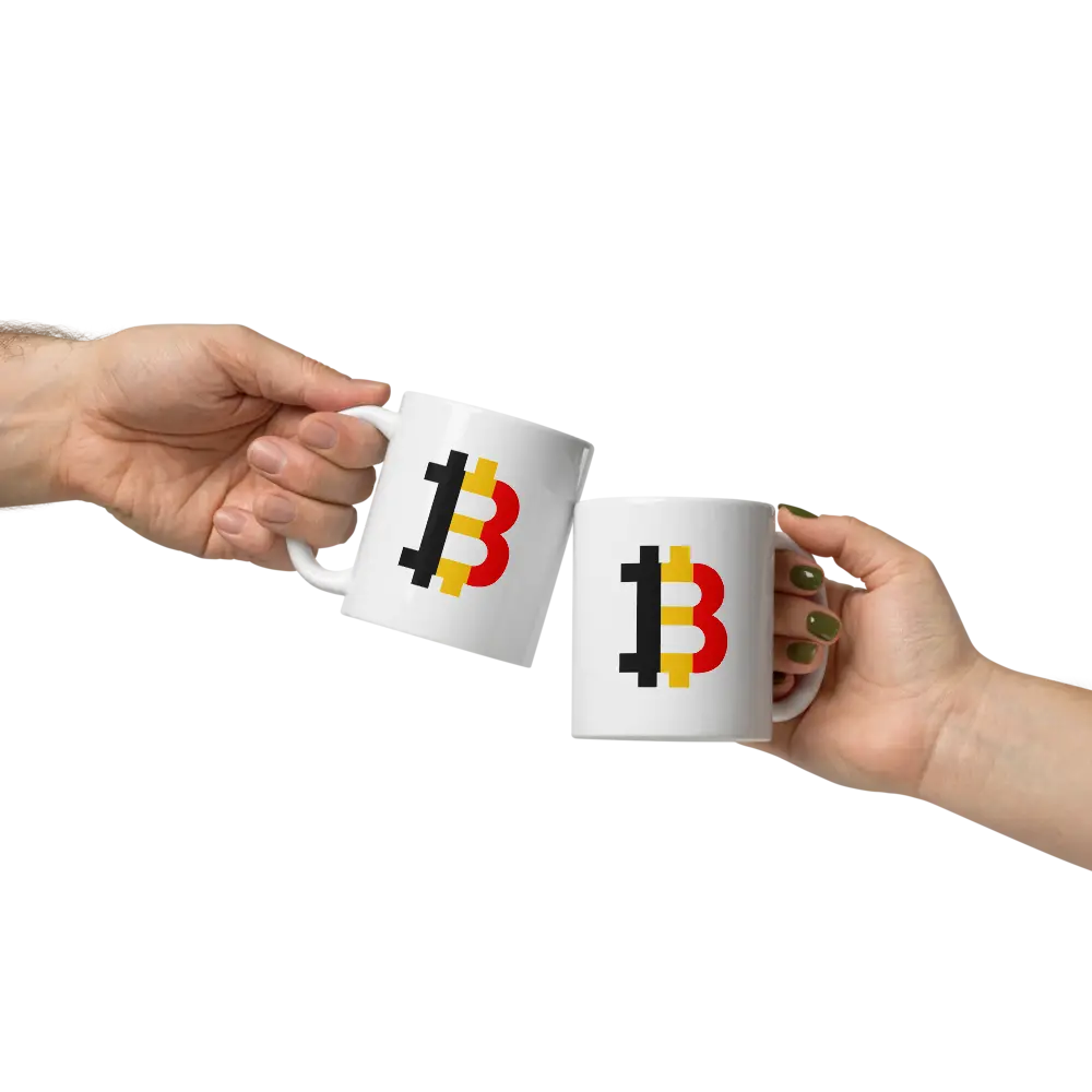 bitcoin mug - belgium bitcoin flag - hold by 2 hands