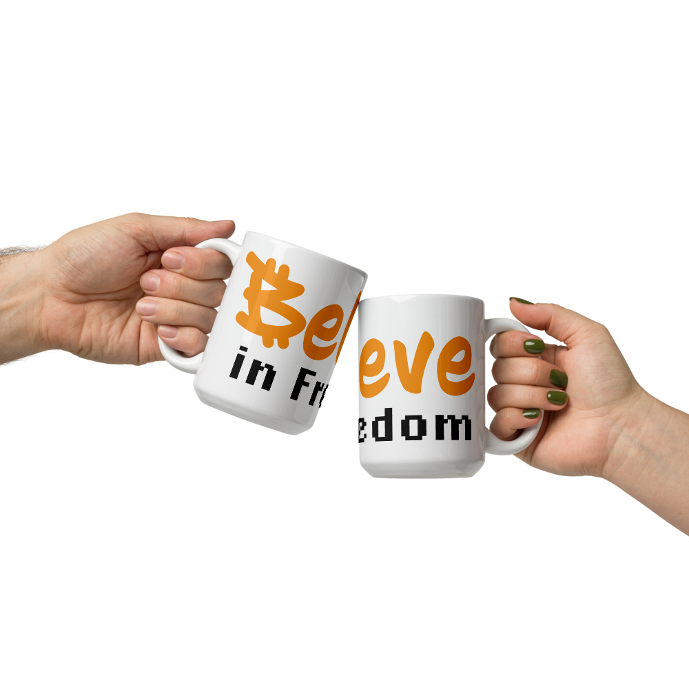 bitcoin mug - believe in freedom - front view