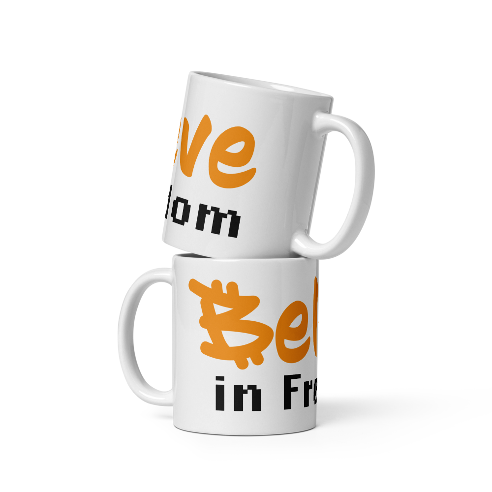 bitcoin mug - believe in freedom - two mugs stacked