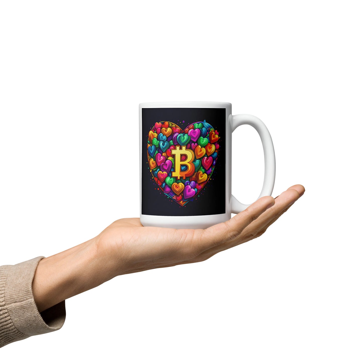 bitcoin mug - bitcoin is love - hold on hand - 443ml