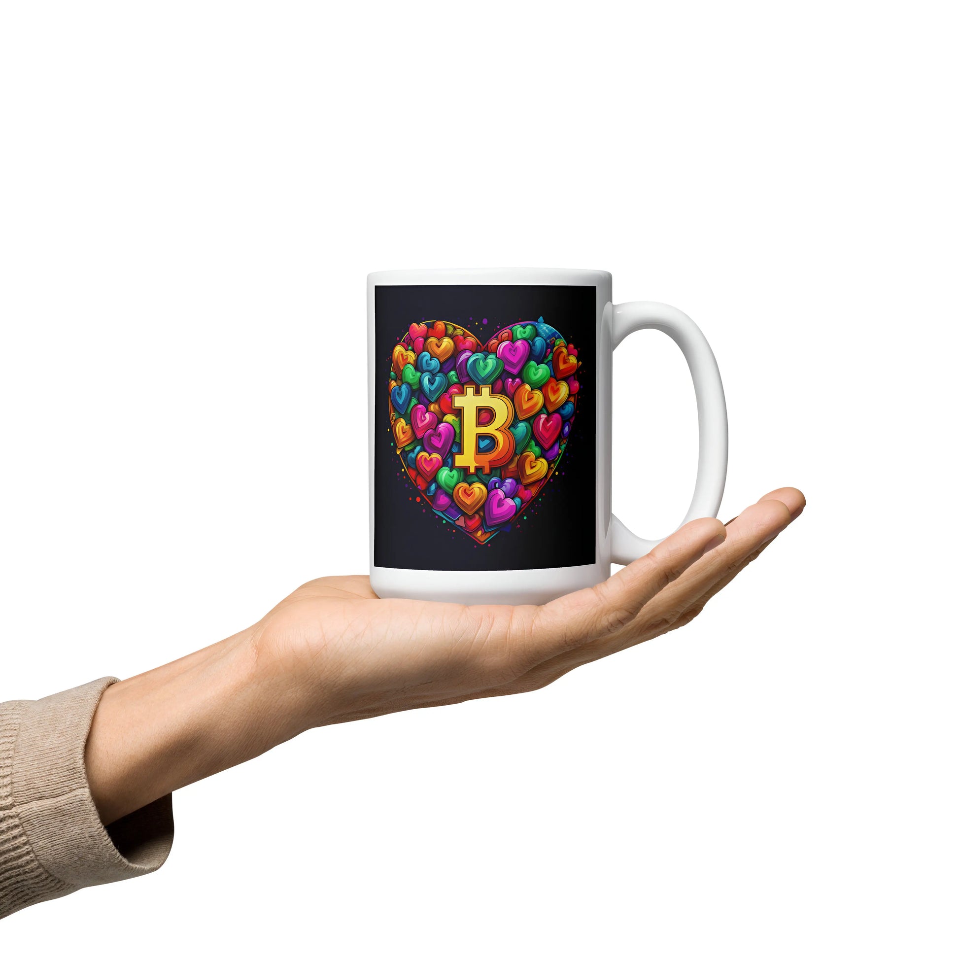 bitcoin mug - bitcoin is love - hold on hand - 443ml