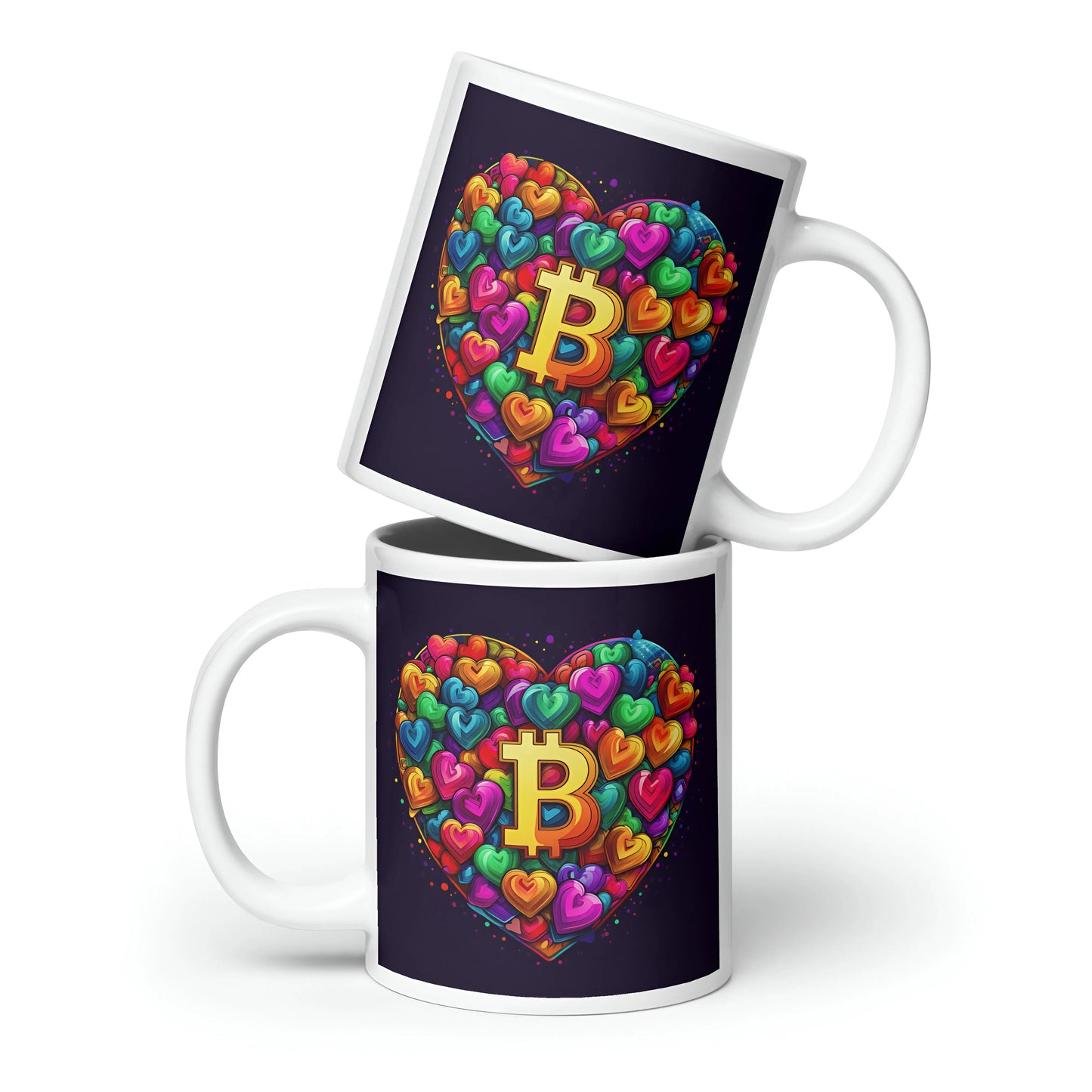 bitcoin mug - bitcoin is love - two mugs stacked