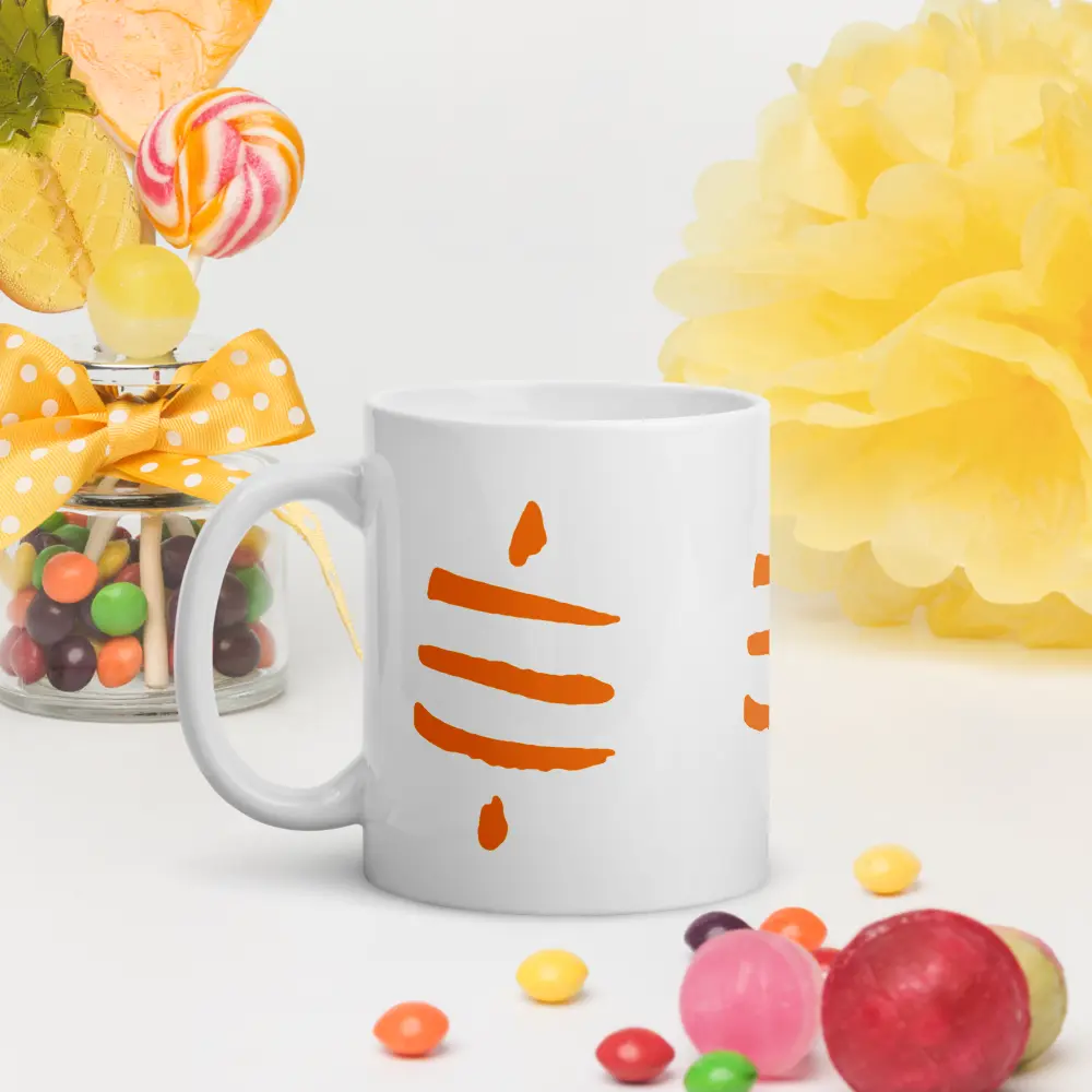 bitcoin mug - bitcoin sats symbol - surrounded by sweets