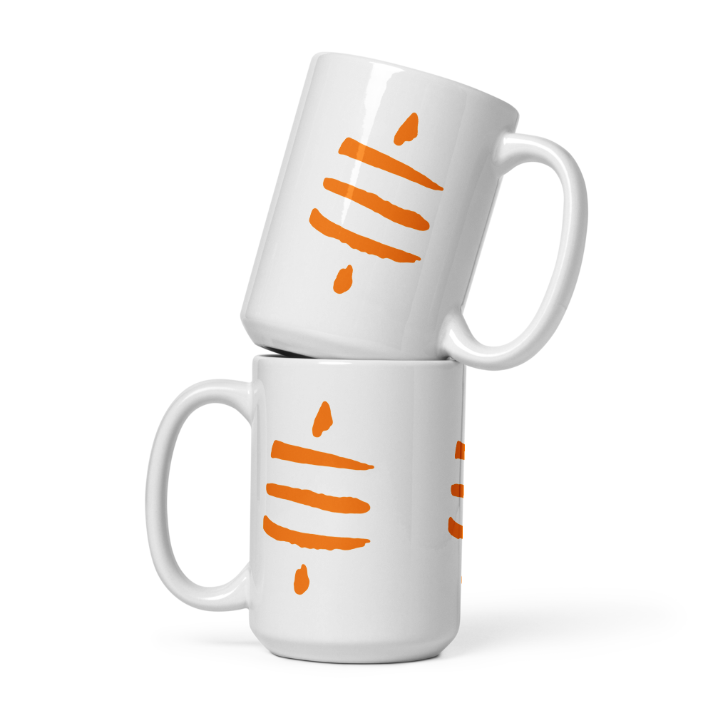 bitcoin mug - bitcoin sats symbol - two mugs stacked