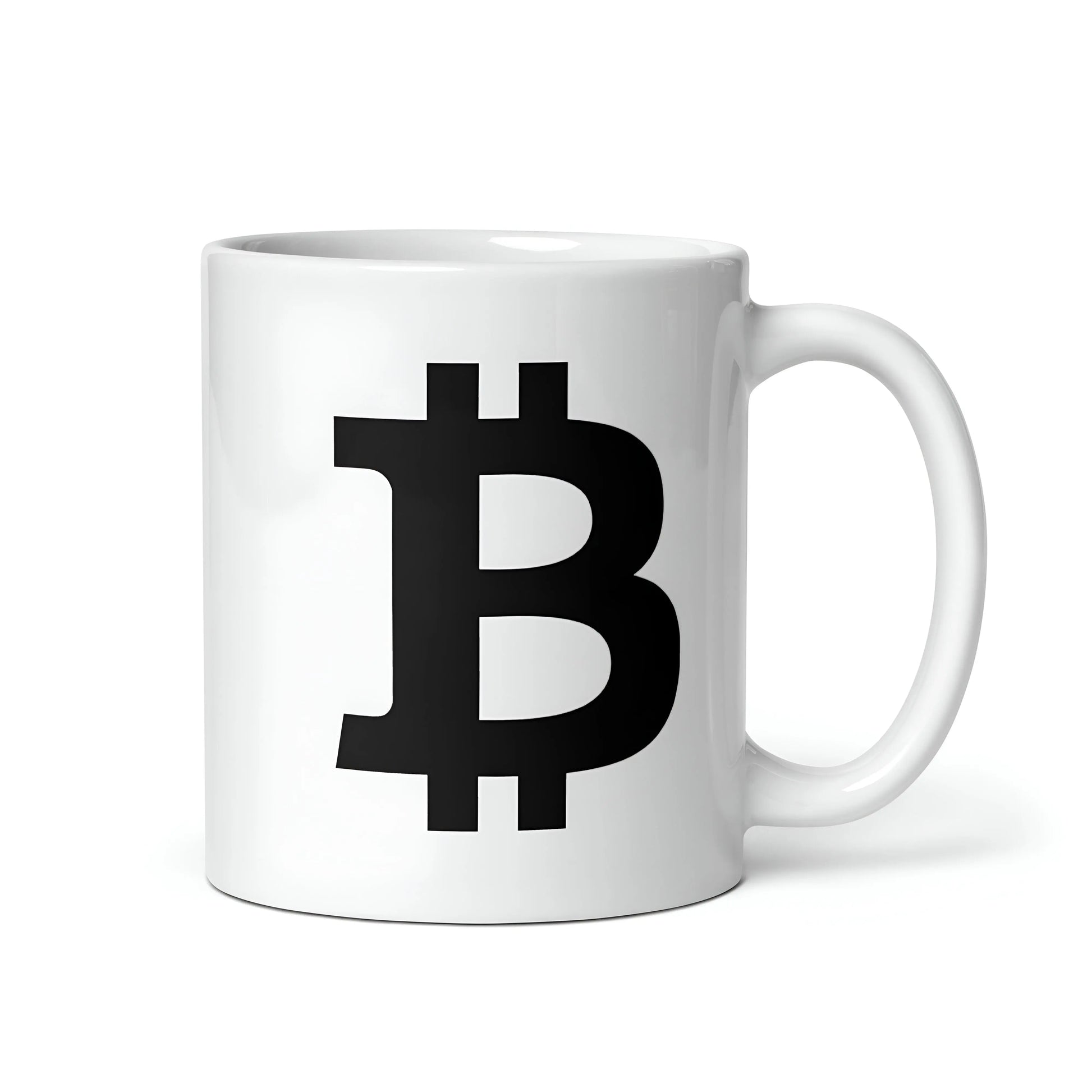 bitcoin mug - black bitcoin symbol - right side view