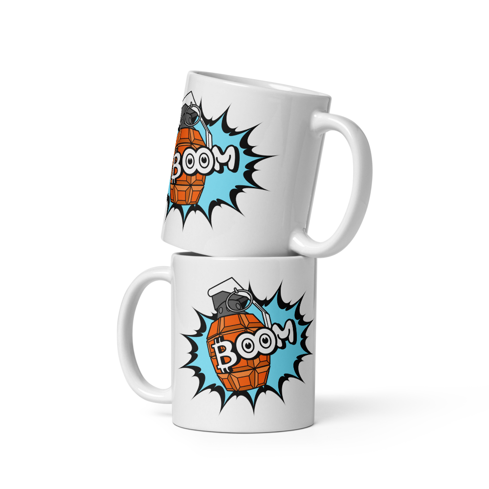 bitcoin mug - boom - 2 mugs stacked