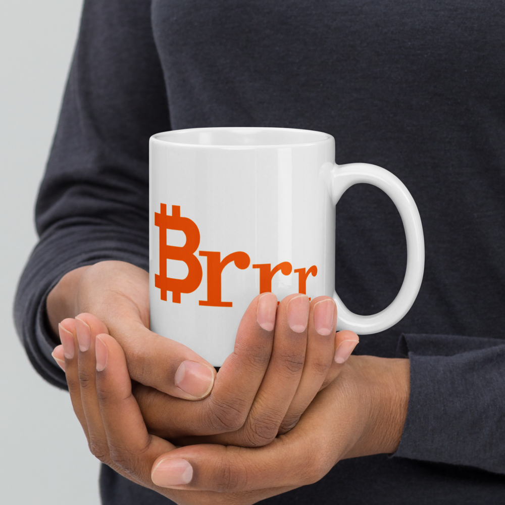 bitcoin mug - brrr - hold on hand
