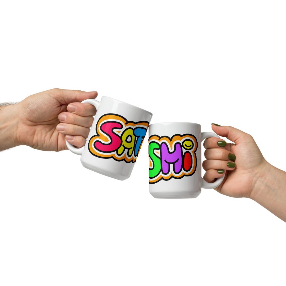 bitcoin mug - colorful satoshi - front view