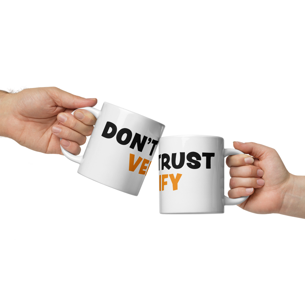 bitcoin mug - dont trust verify - front view