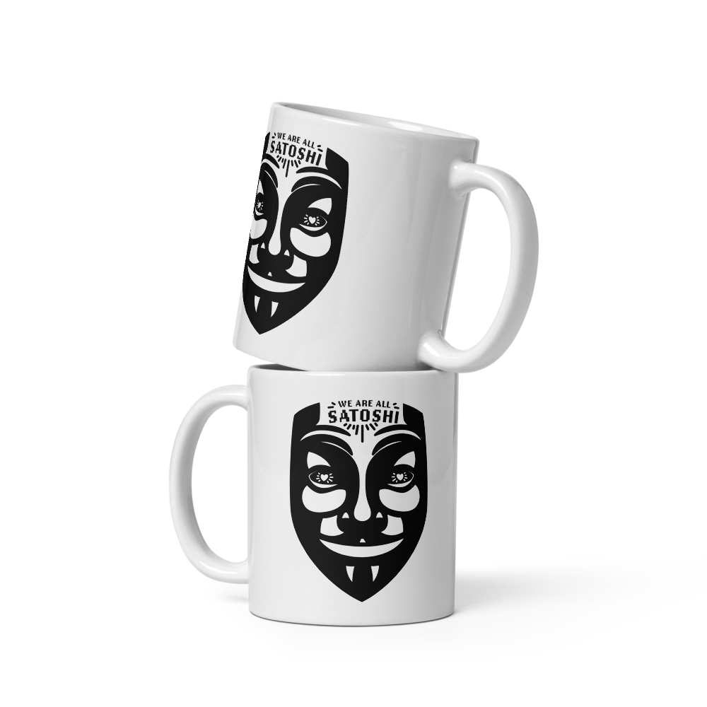 bitcoin mug - fawkes we are all satoshi - front view