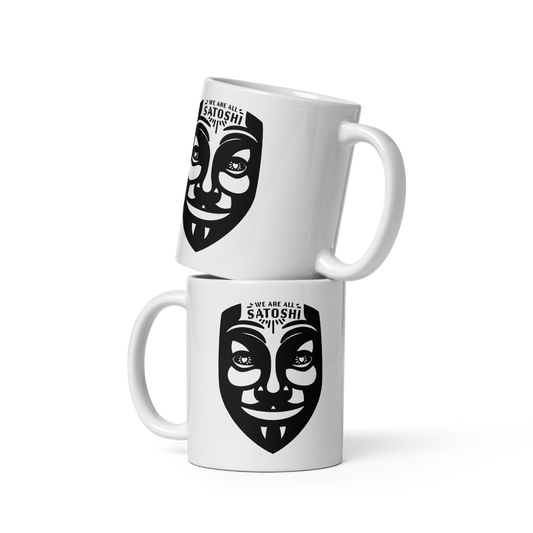 bitcoin mug - fawkes we are all satoshi - front view