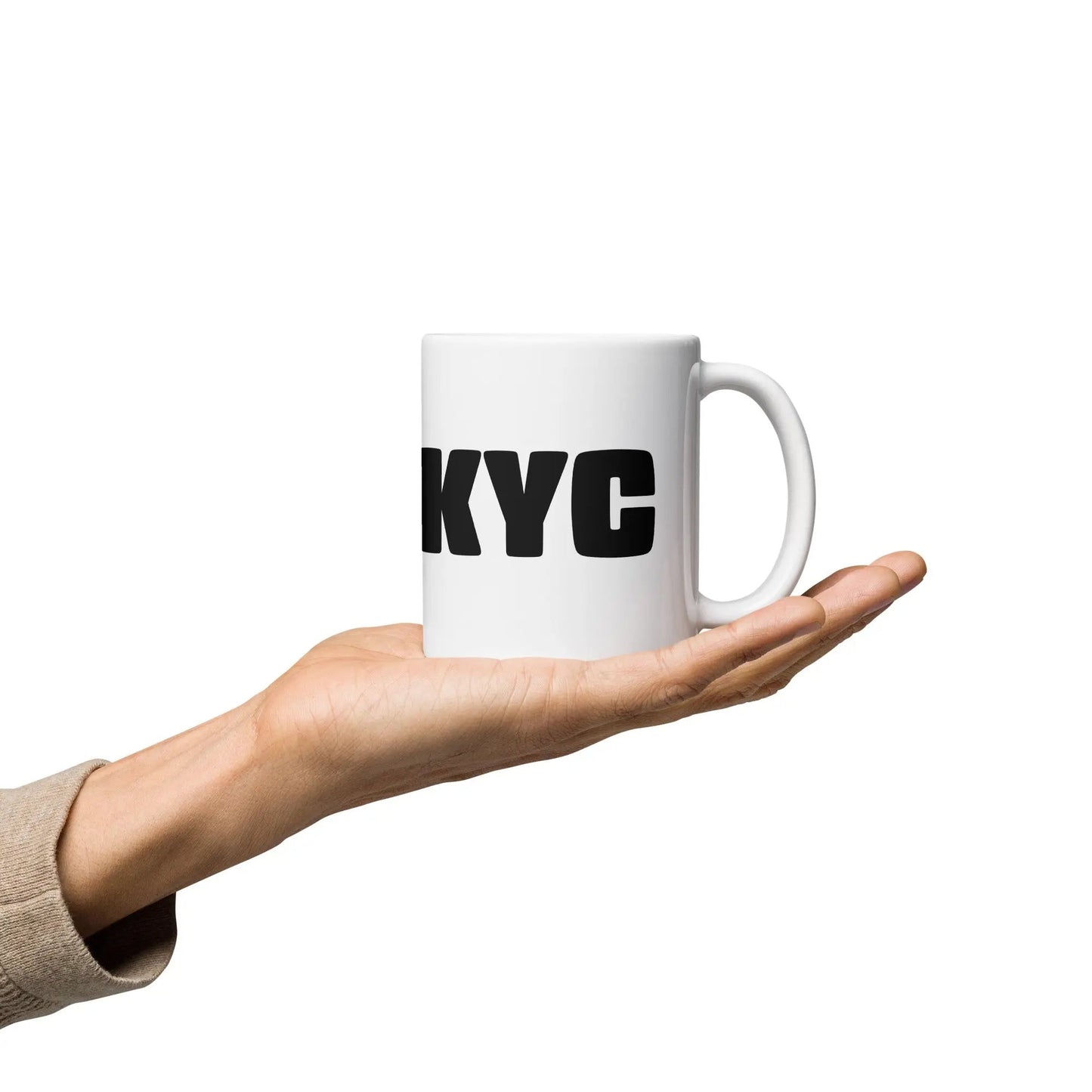 bitcoin mug - fuckyc - hold on hand - 325ml mug