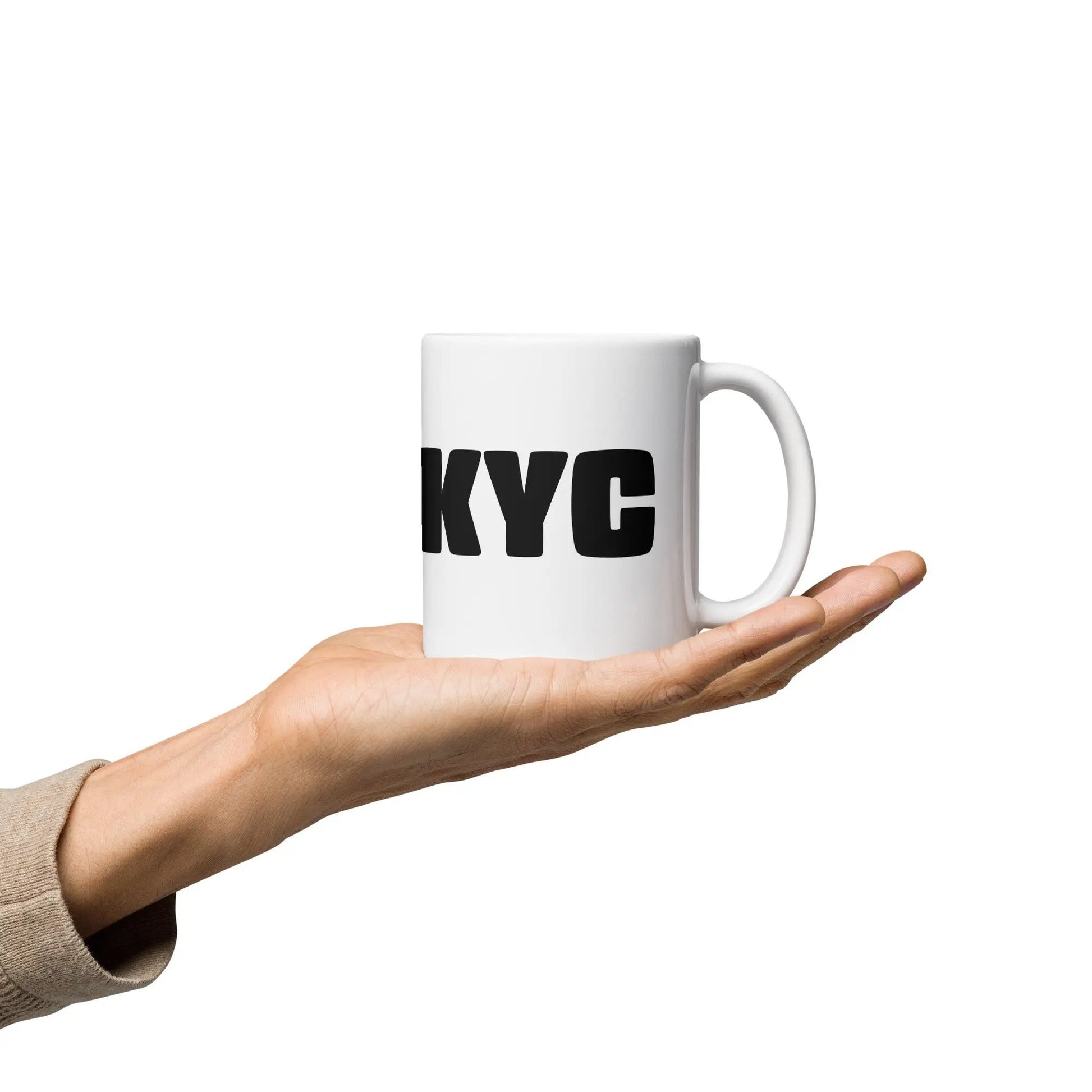 bitcoin mug - fuckyc - hold on hand - 325ml mug