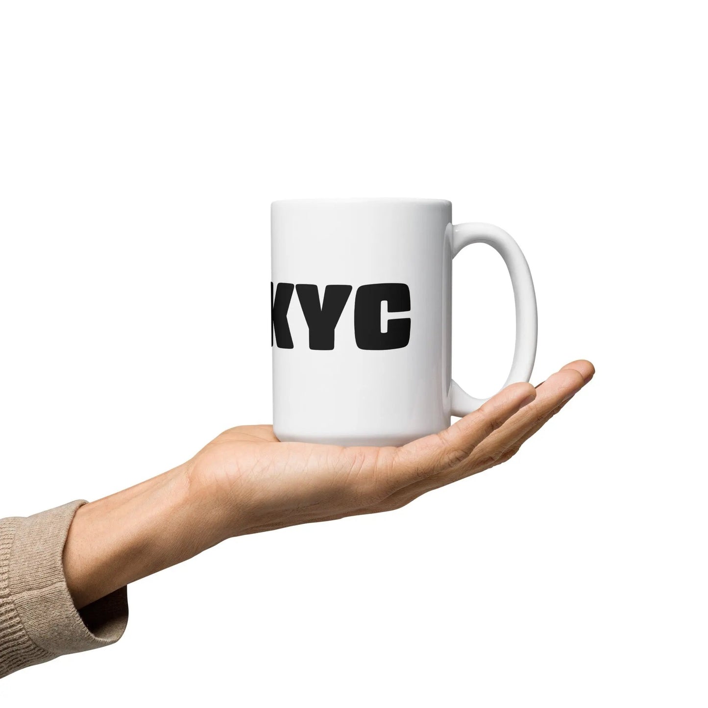 bitcoin mug - fuckyc - hold on hand - 443ml mug