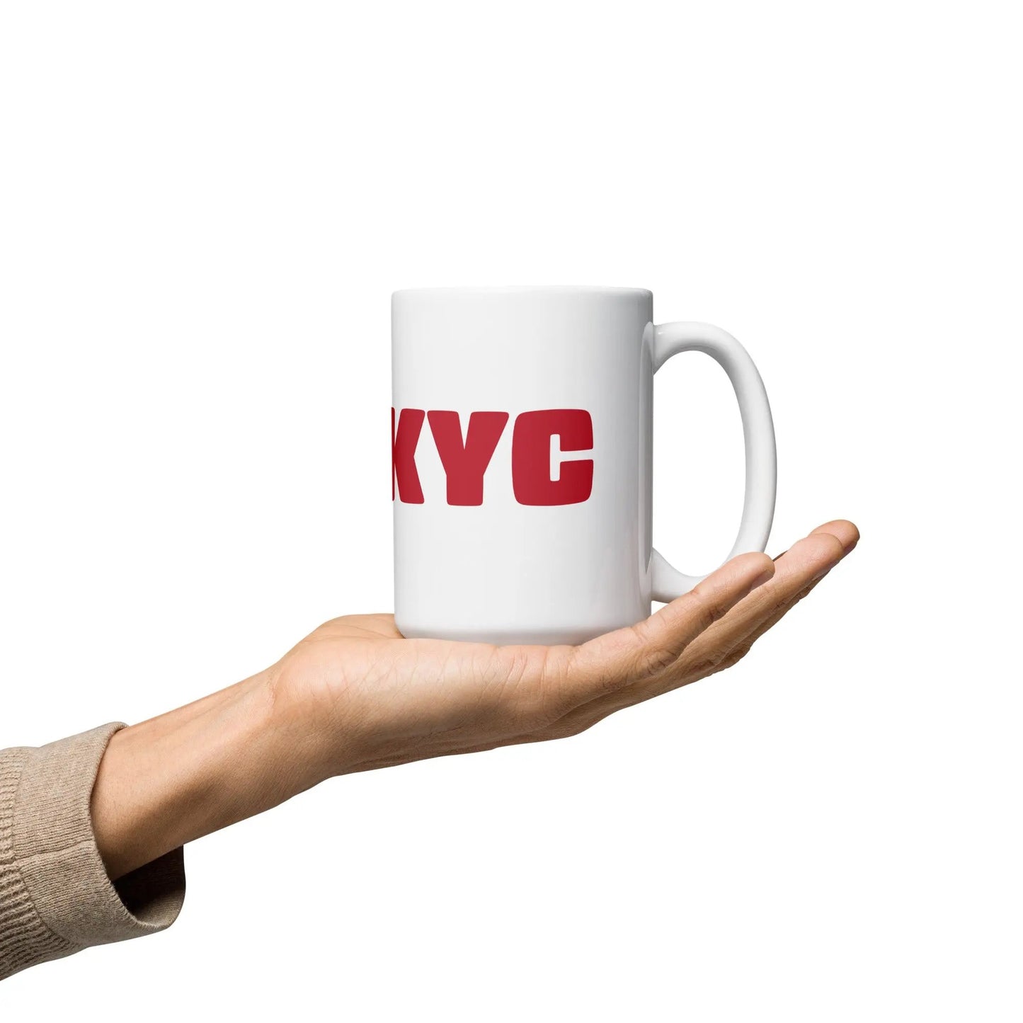 bitcoin mug - fuckyc - hold on hand - 443ml