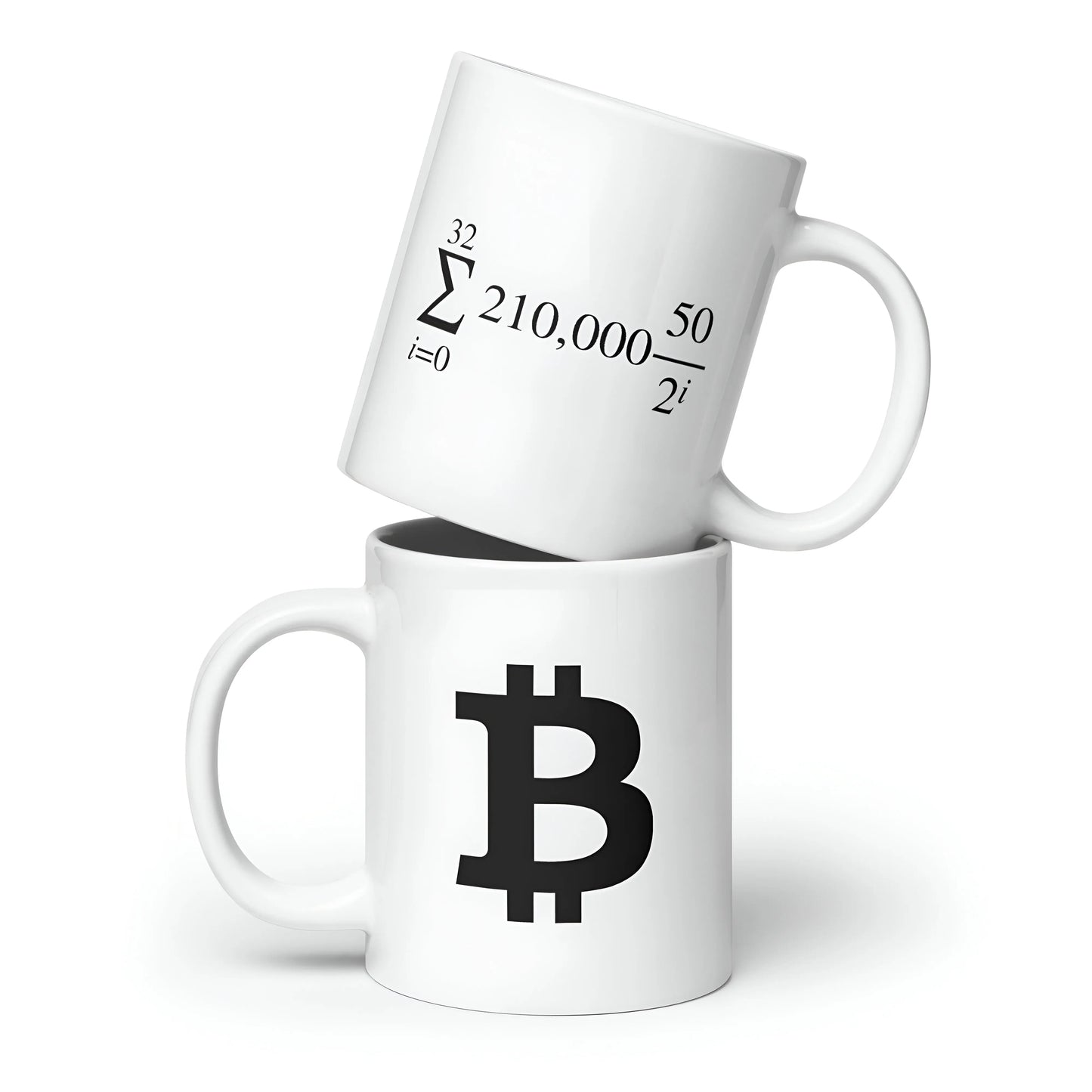 bitcoin mug - halving formula design - two mugs stacked