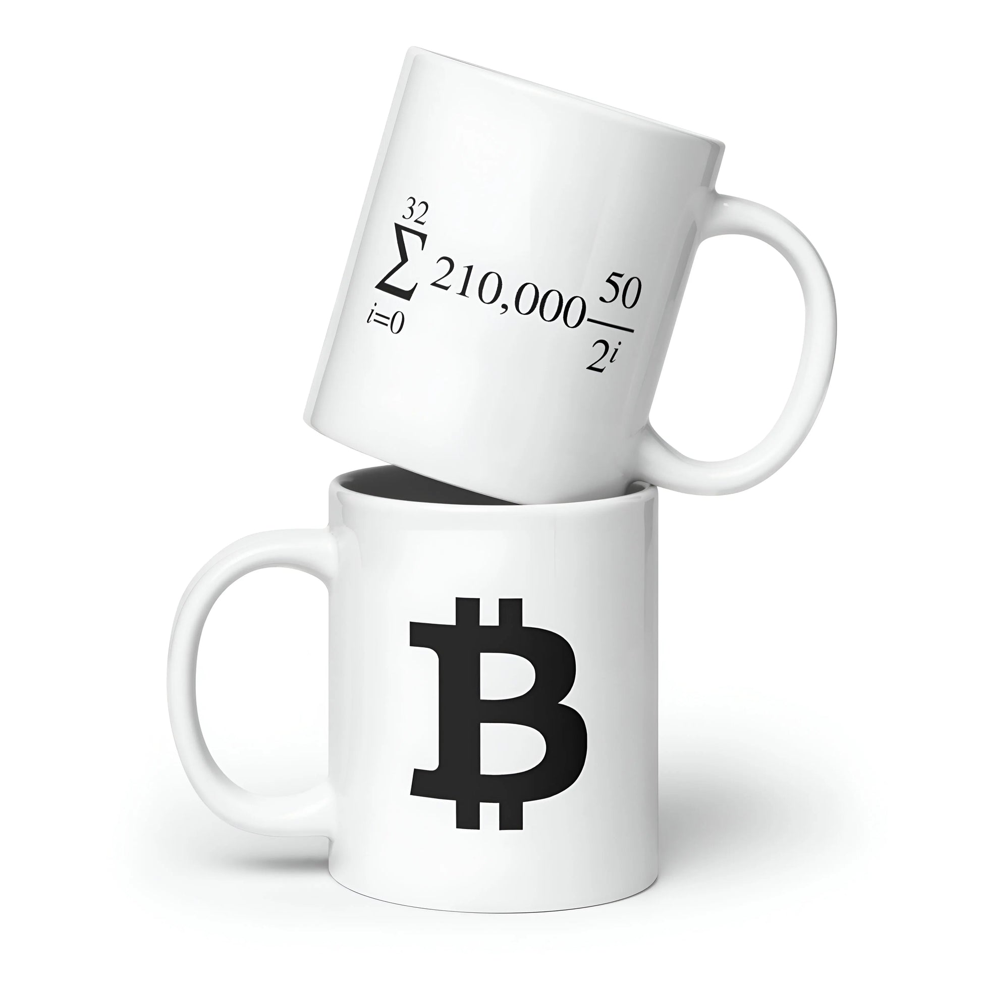 bitcoin mug - halving formula design - two mugs stacked