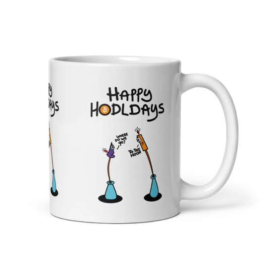 bitcoin mug - happy hodldays - front view