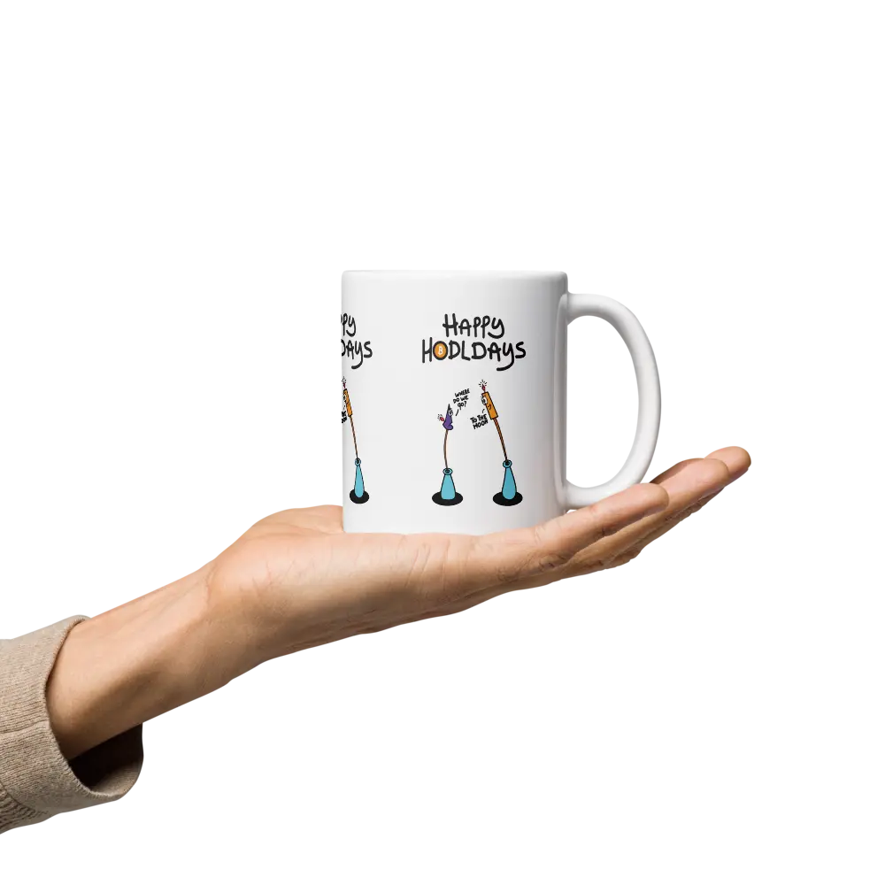bitcoin mug - happy hodldays - hold on hand - 325ml