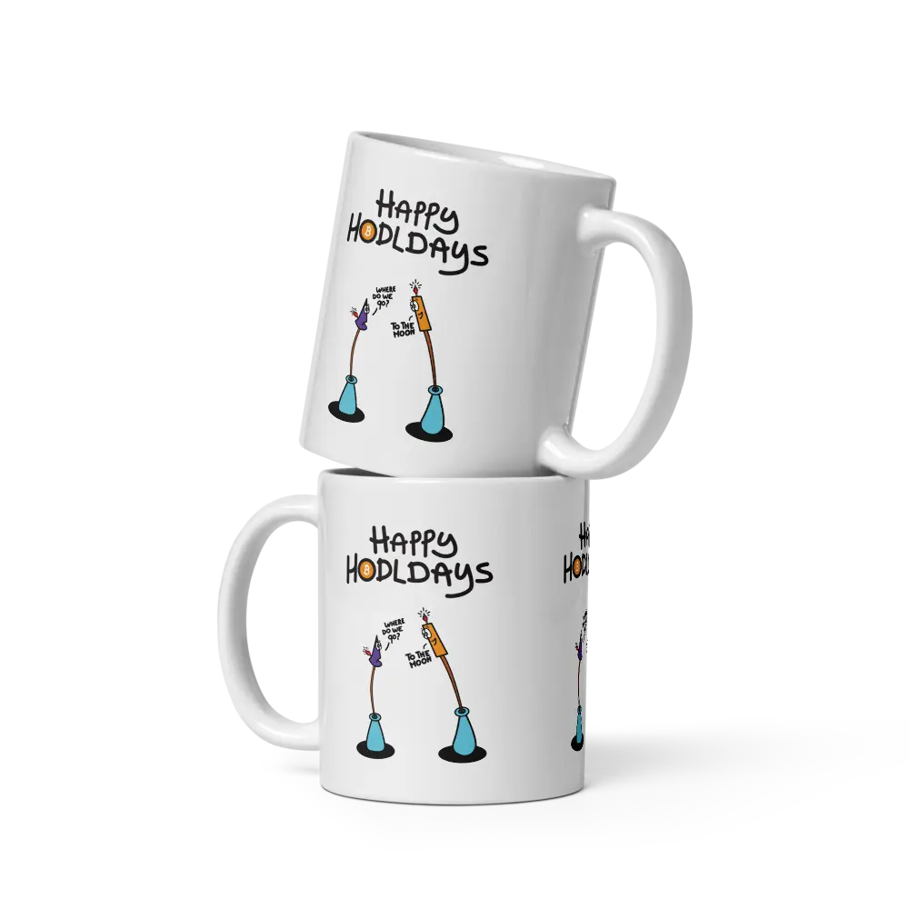 bitcoin mug - happy hodldays - two mugs stacked
