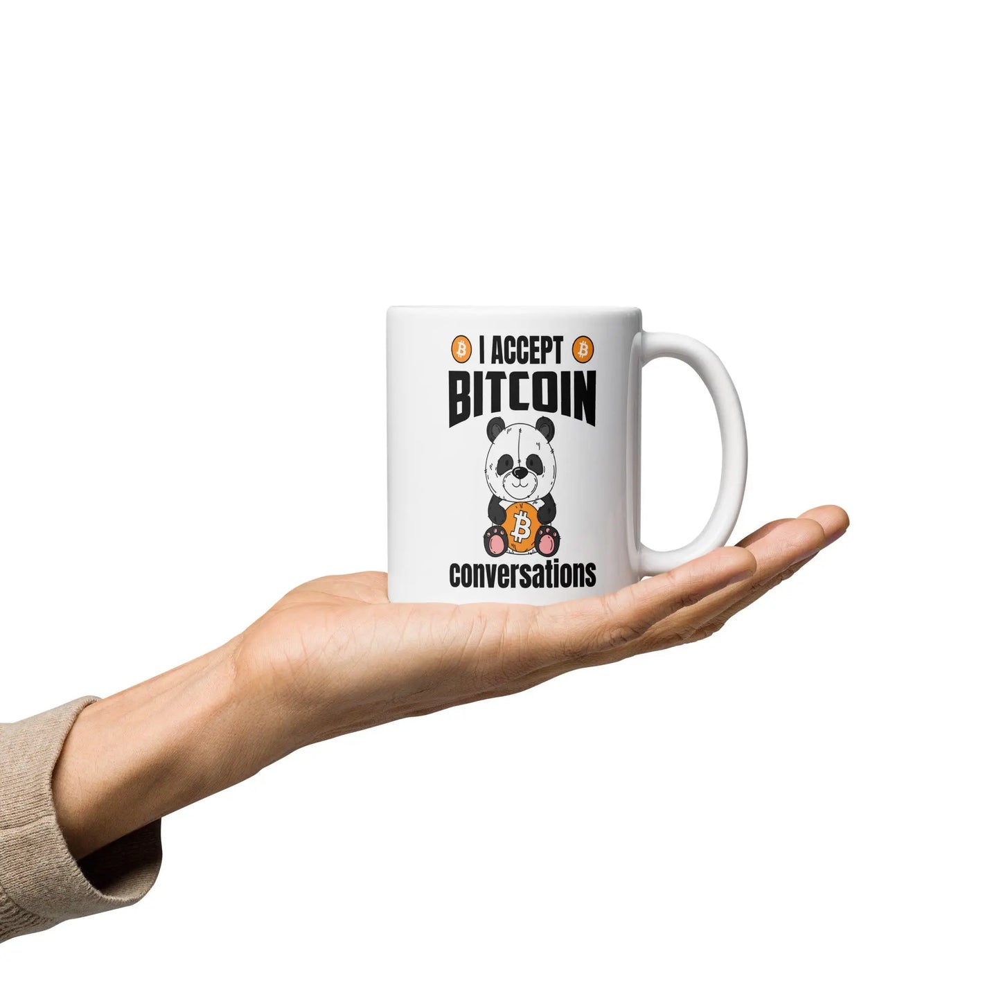 bitcoin mug - i accept bitcoin conversations - hold on hand 325ml