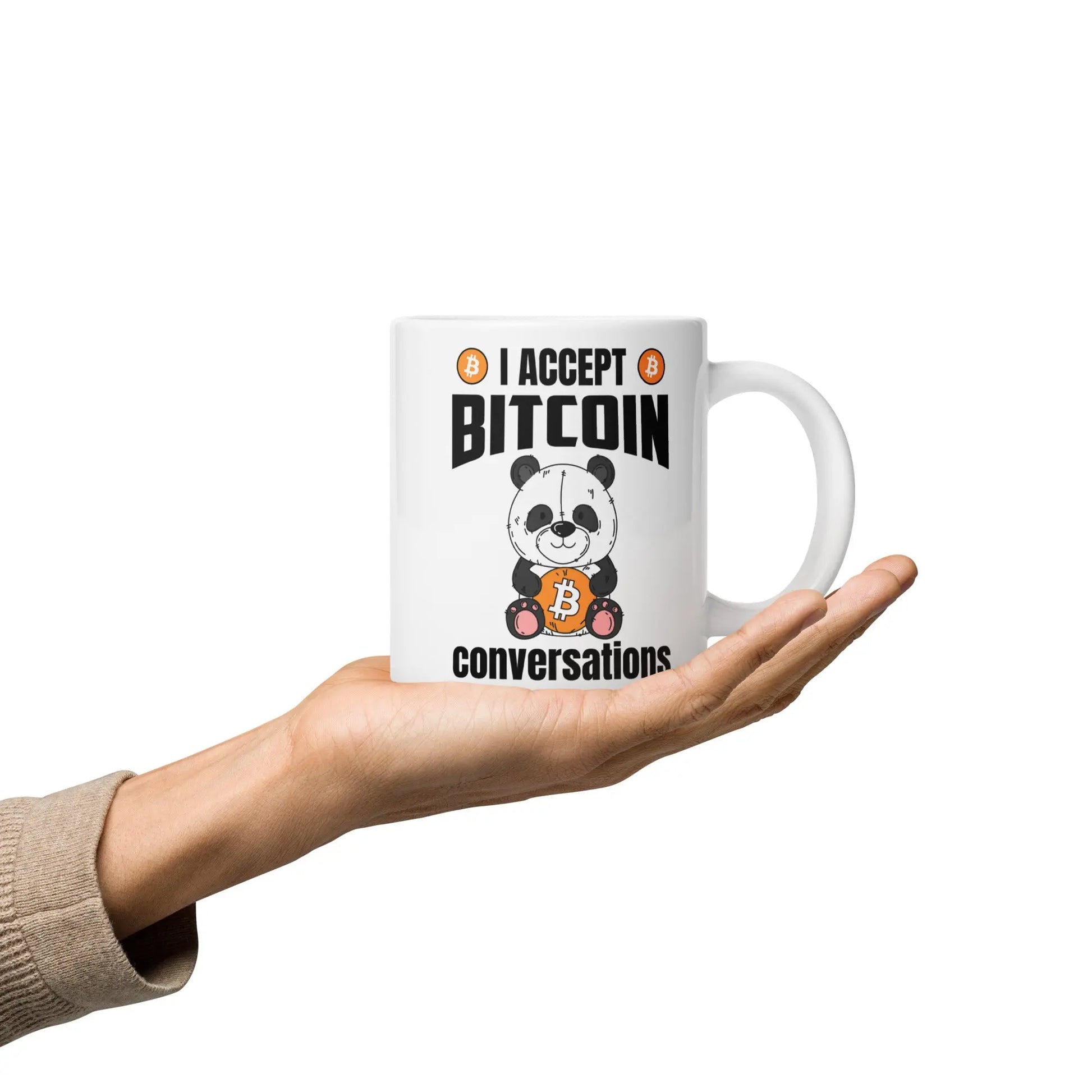 bitcoin mug - i accept bitcoin conversations - hold on hand