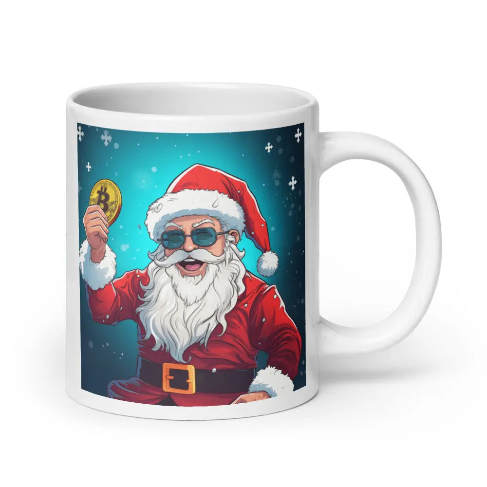 bitcoin mug - merry xmas happy santa design - front view - 591 ml