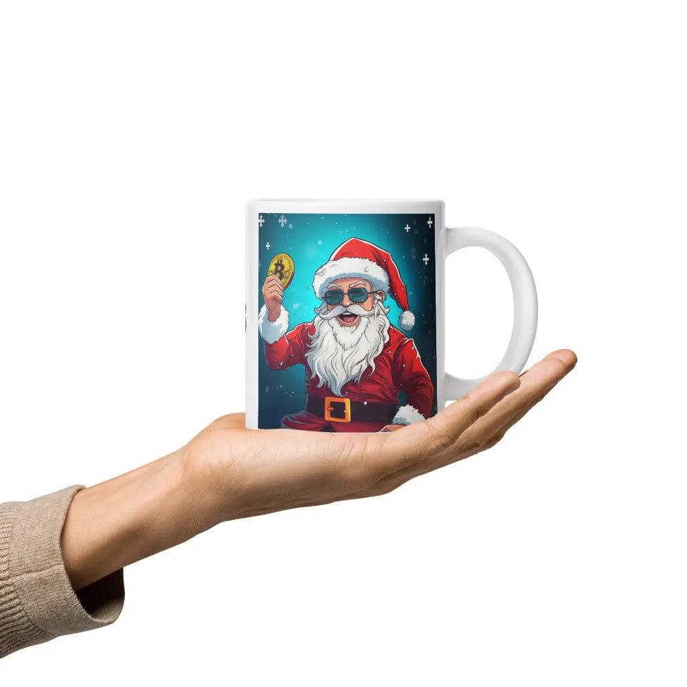 bitcoin mug - merry xmas happy santa design - hold on hand 591ml
