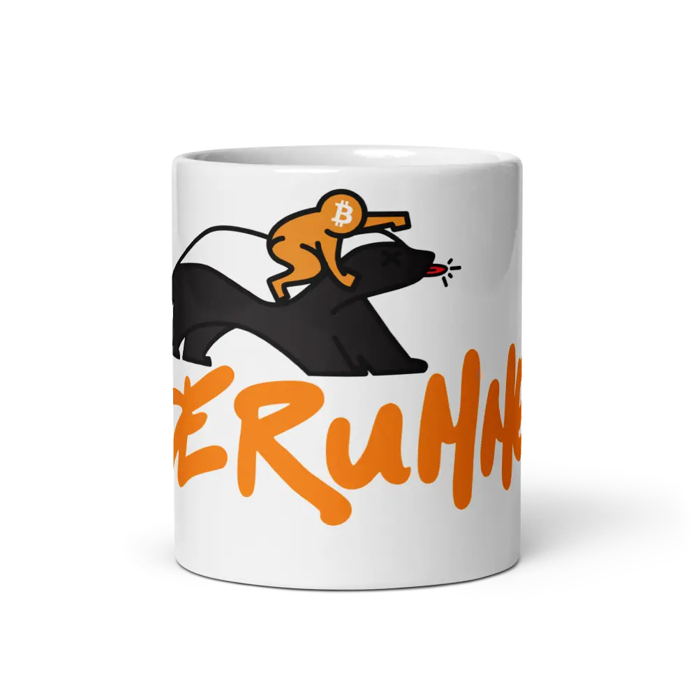bitcoin mug - noderunners honeybadger - front view