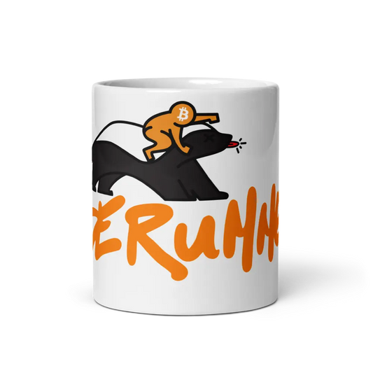 bitcoin mug - noderunners honeybadger - front view