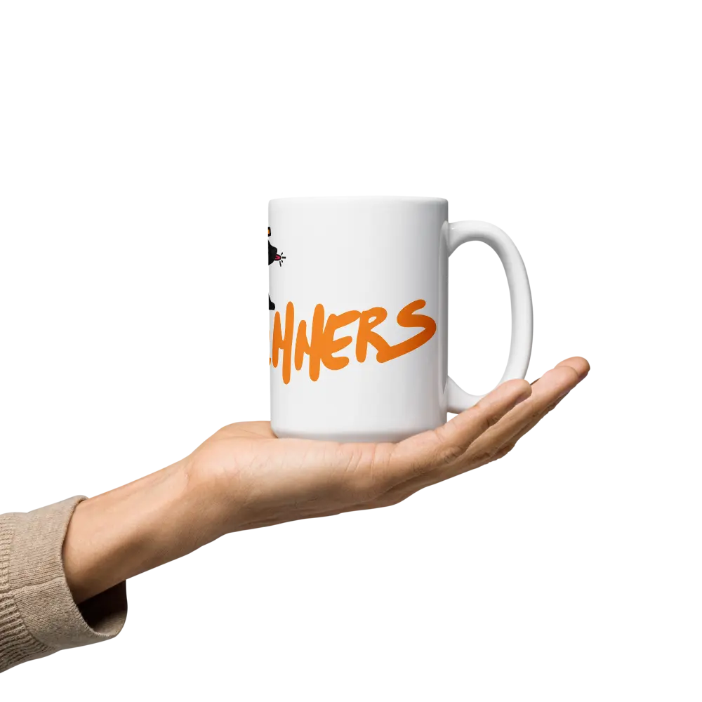 bitcoin mug - noderunners honeybadger - hold on hand - 443 ml