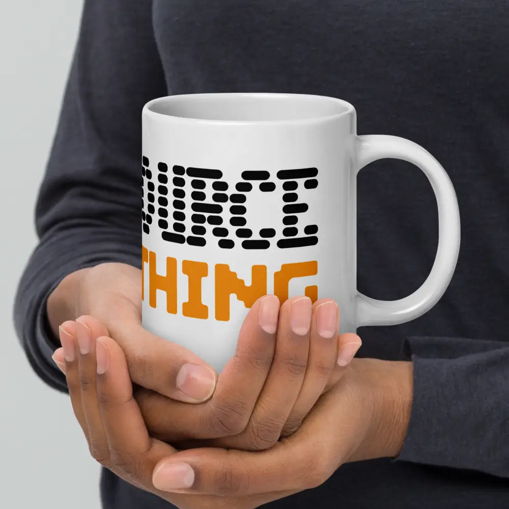 bitcoin mug - open source everything - hold on hand