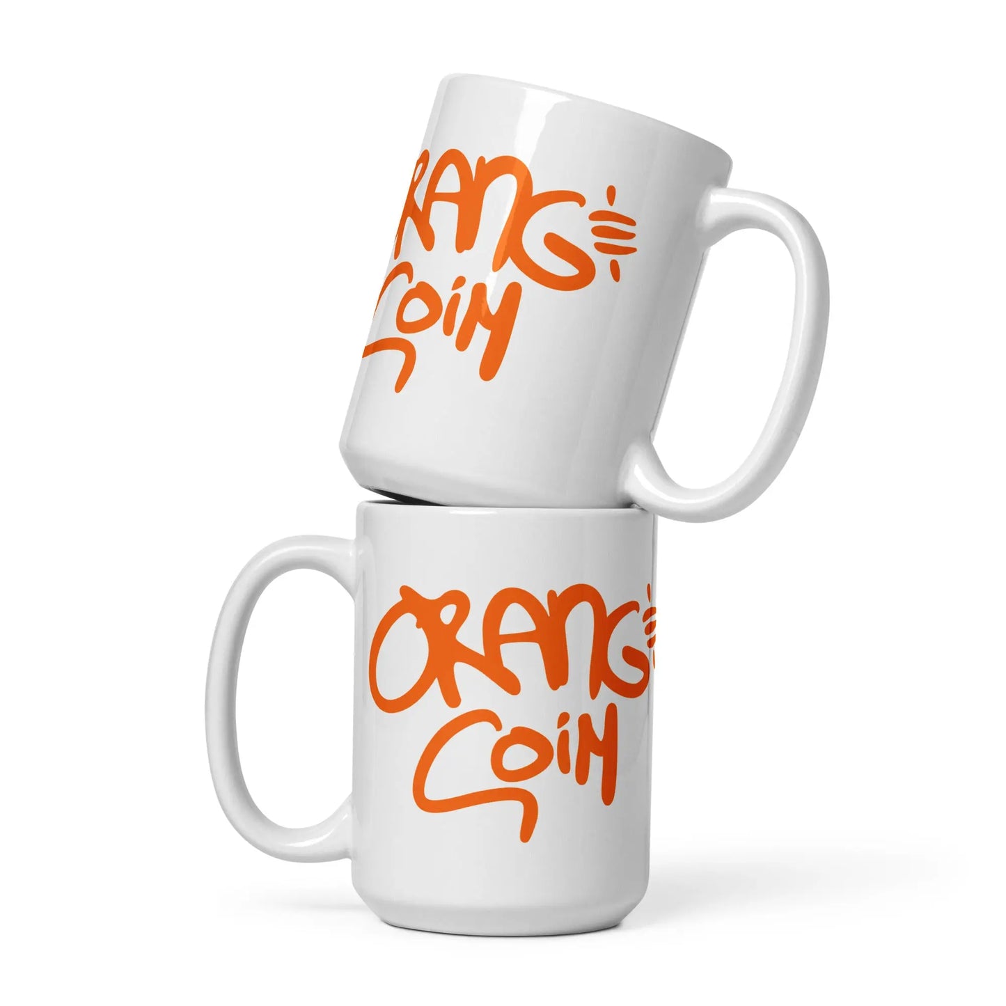 bitcoin mug - orange coin - two mug stacked 443 ml
