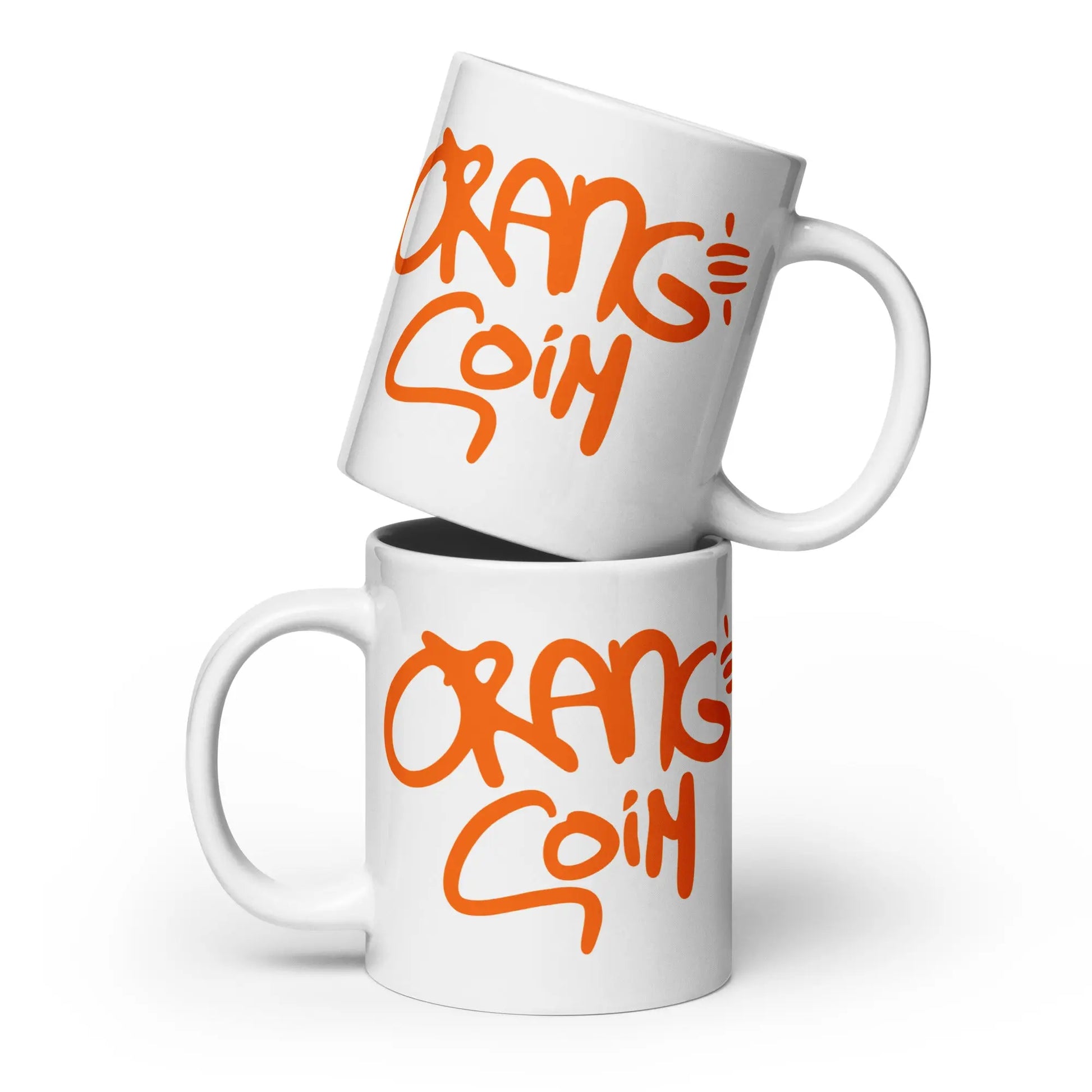 bitcoin mug - orange coin - two mugs stacked