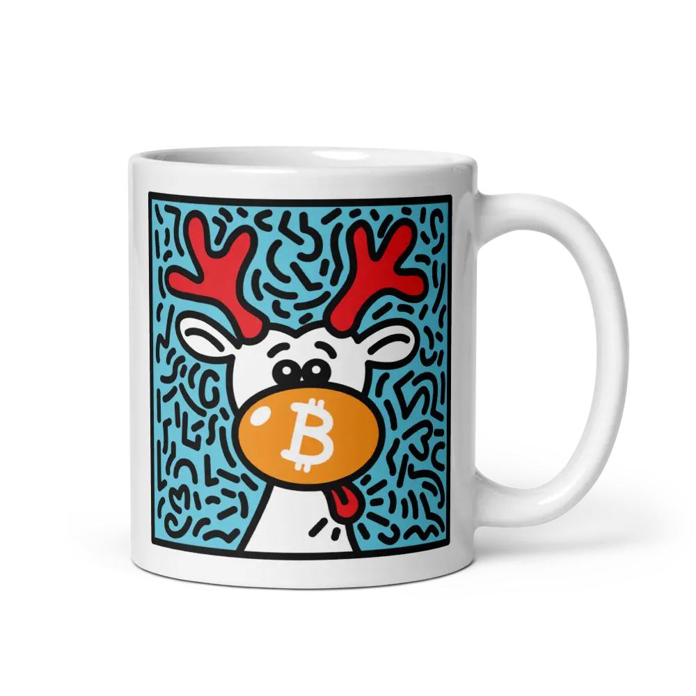 bitcoin mug - orange nose reindeer - front view