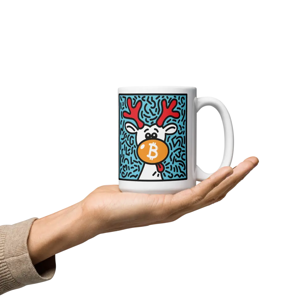 bitcoin mug - orange nose reindeer - hold on hand - 443ml