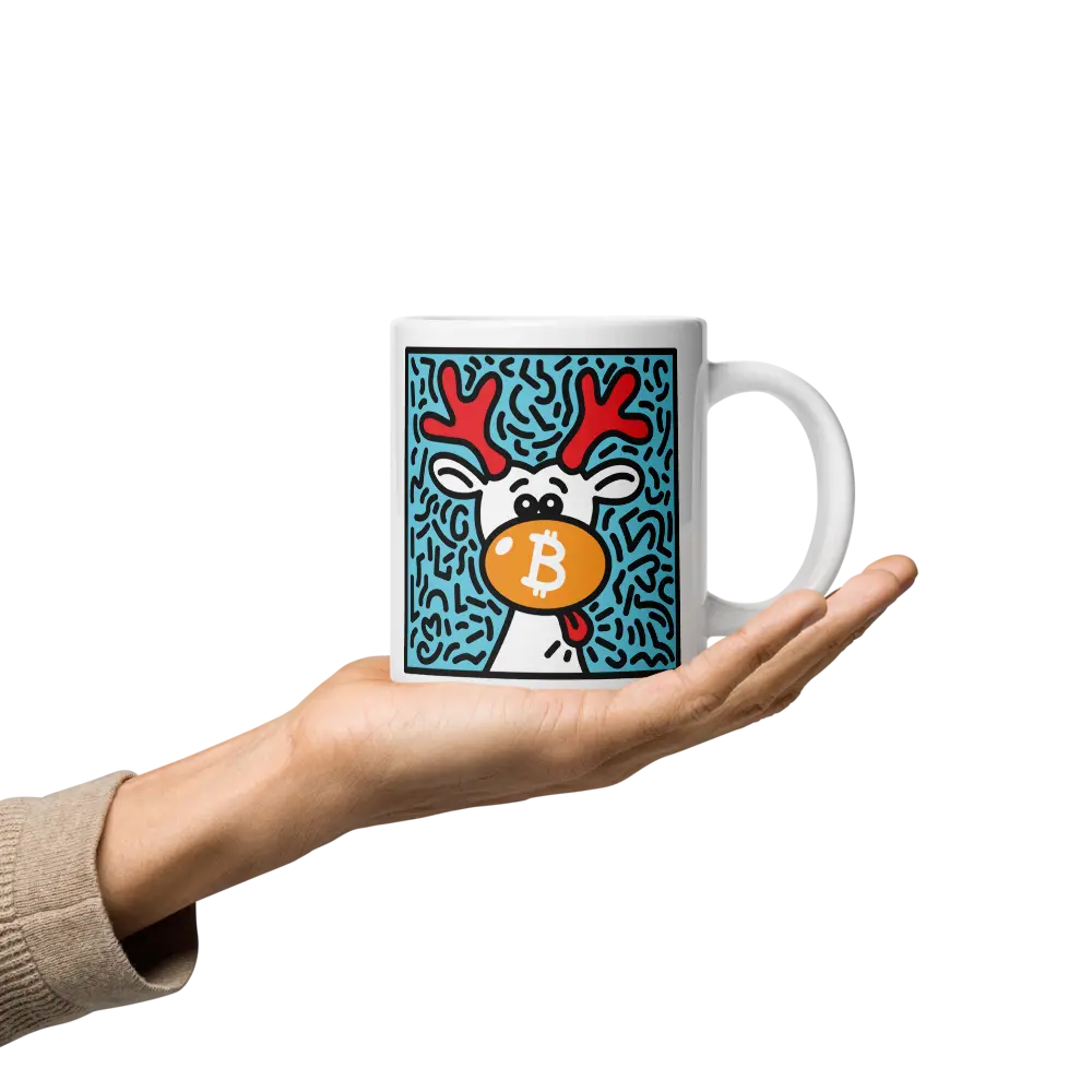 bitcoin mug - orange nose reindeer - hold on hand - 591ml