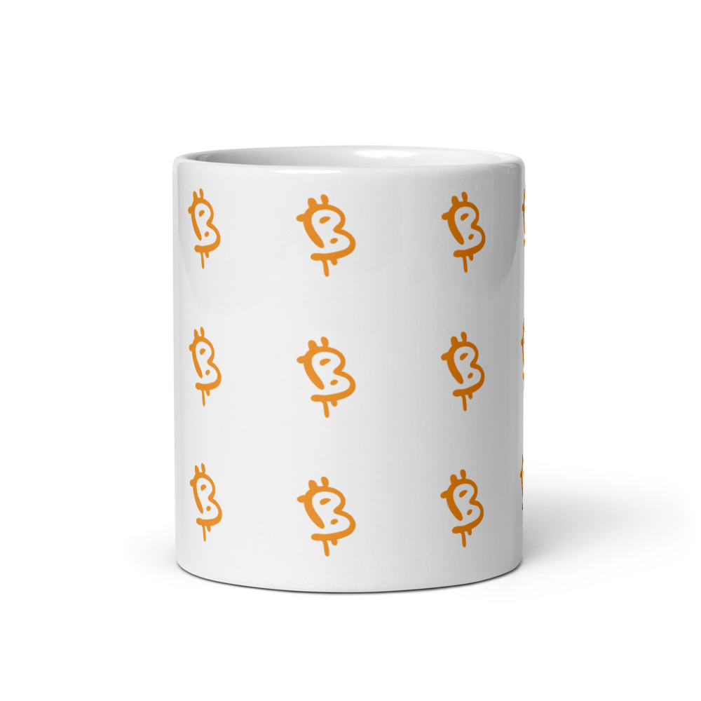 bitcoin mug - painted style bitcoin - back view