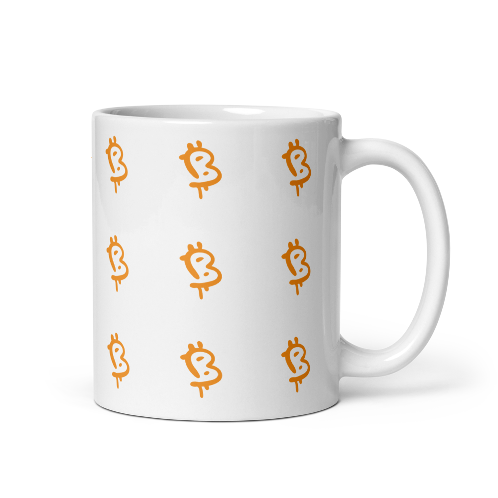 bitcoin mug - painted style bitcoin - front view