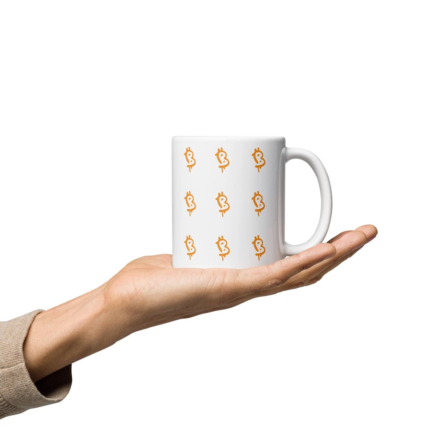 bitcoin mug - painted style bitcoin - hold on hand - 325ml
