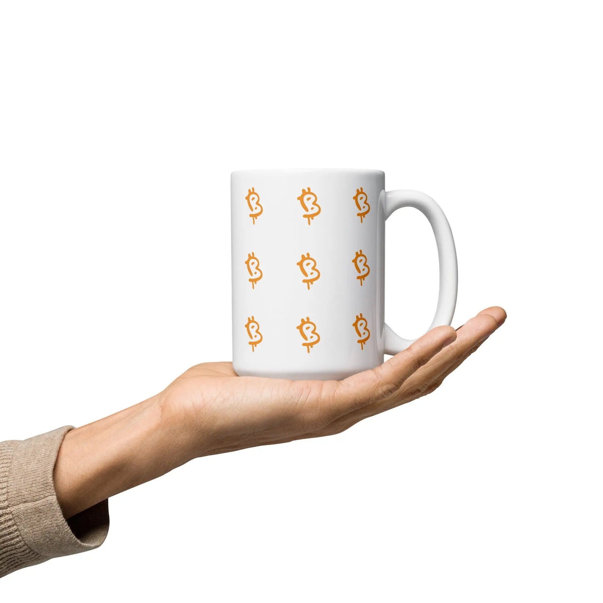 bitcoin mug - painted style bitcoin - hold on hand - 443ml