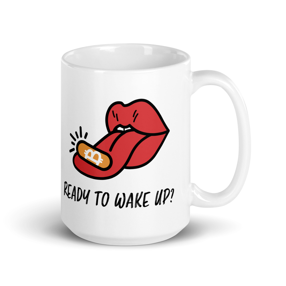 bitcoin mug - ready to wake up - front view - tea mug