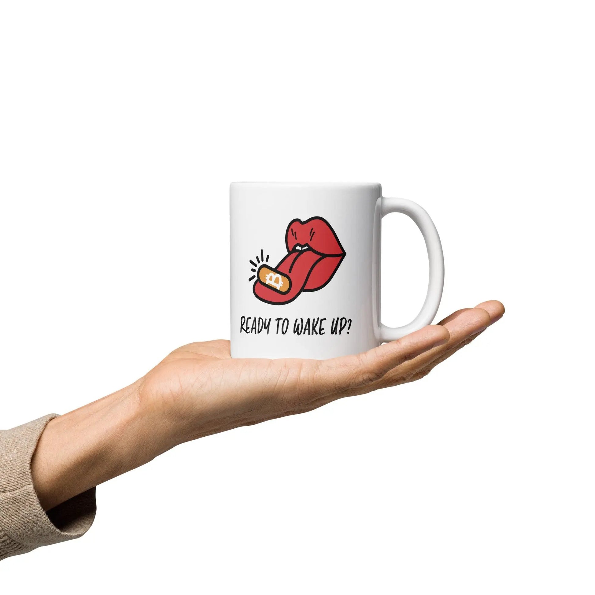 bitcoin mug - ready to wake up - hold on hand - 325ml
