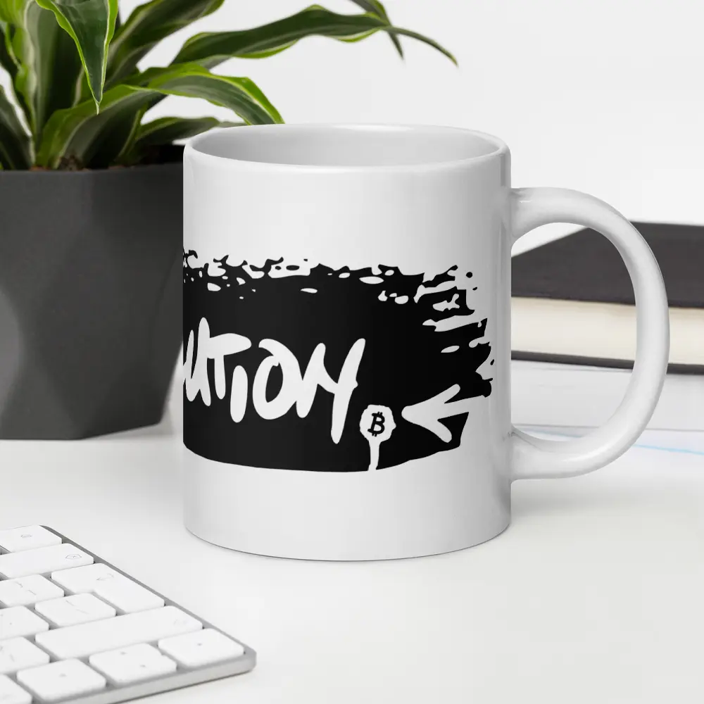 bitcoin mug - revolution black - lifestyle - office desk setup
