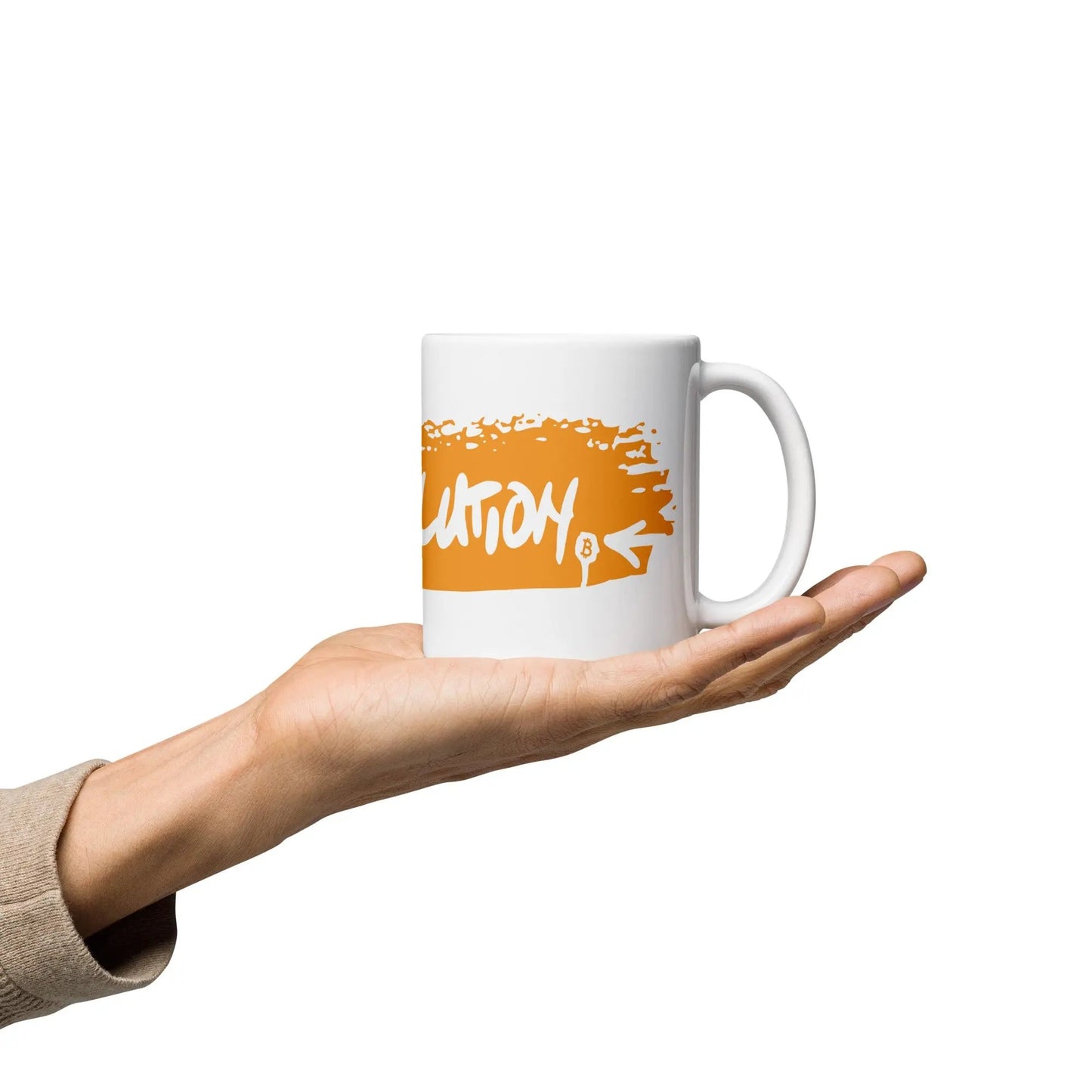 bitcoin mug - revolution orange - hold on hand - 325ml